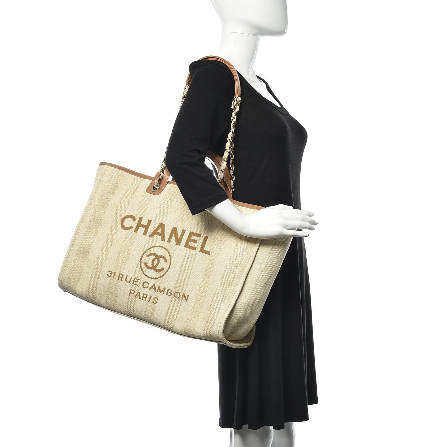 Mixed Fibers Striped Extra Large Deauville Tote Beige
