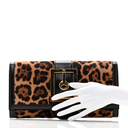 Gucci Calf Hair Jaguar Printed Small Lady Buckle Clutch Black 2 of 13