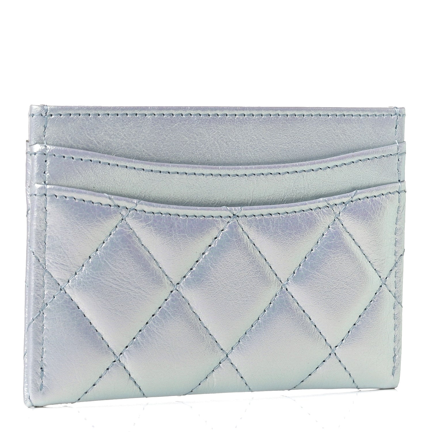 Chanel Iridescent Lambskin Quilted Card Holder Light Blue 3 of 8