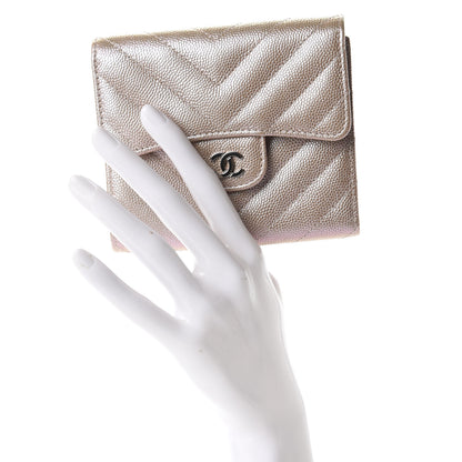 Chanel Metallic Caviar Chevron Quilted Compact Flap Wallet Light Gold 2 of 9