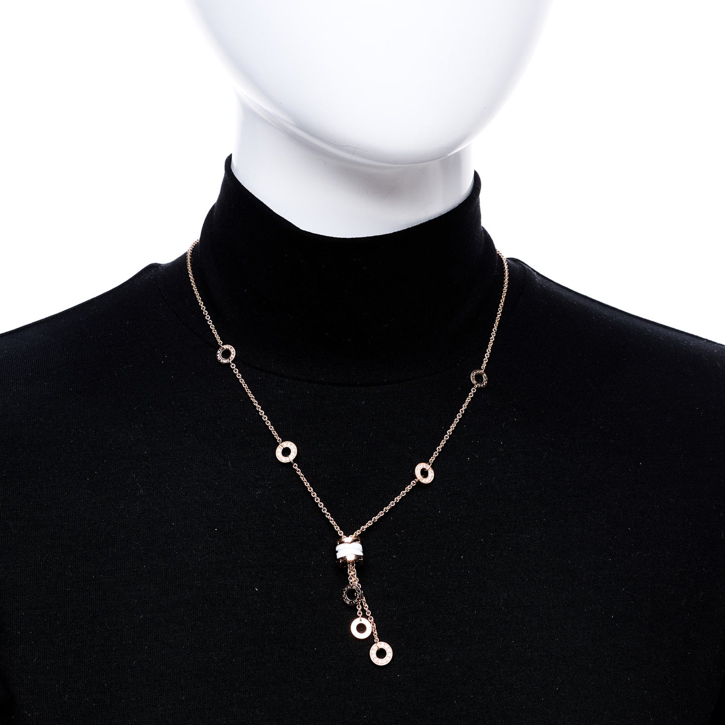18K Rose Gold Diamond White Ceramic B.Zero1 Necklace