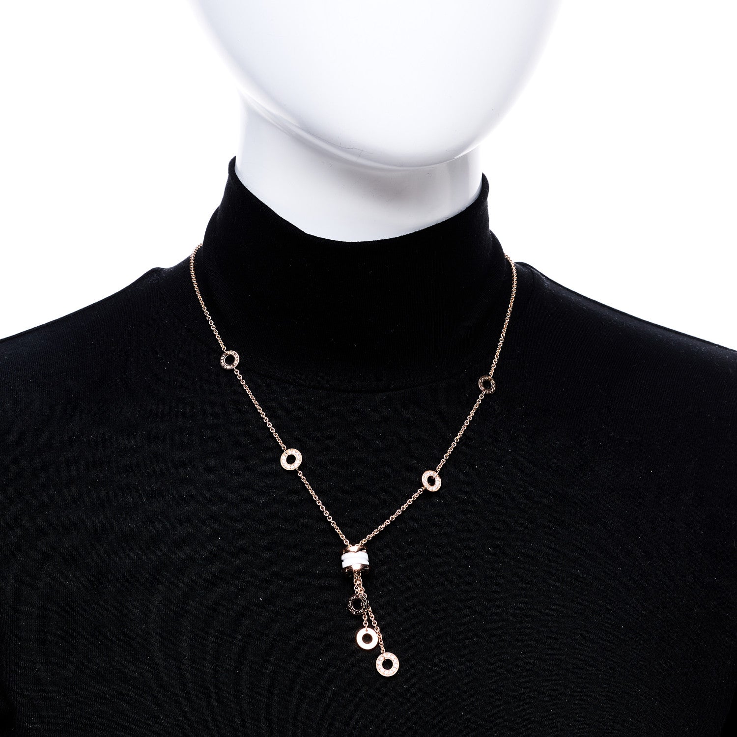 Bulgari 18K Rose Gold Diamond White Ceramic B.Zero1 Necklace 2 of 5