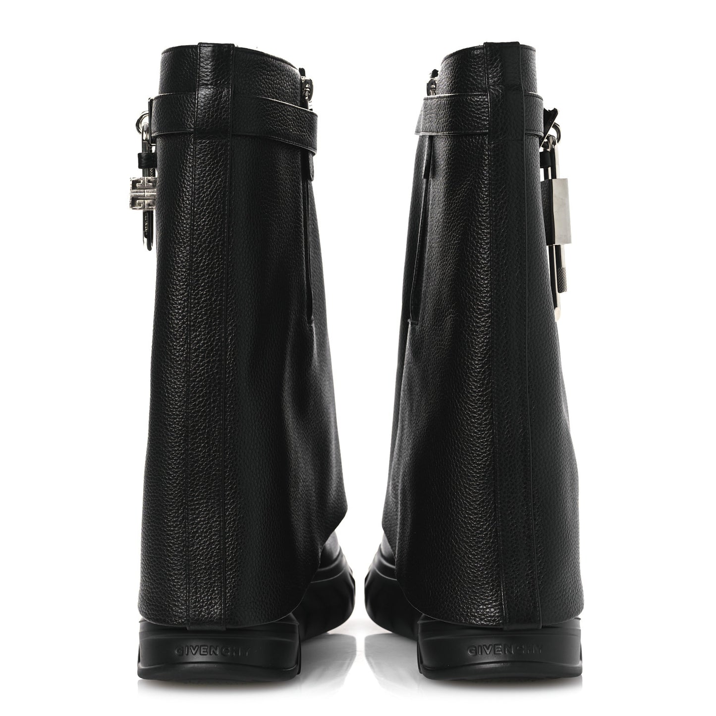 Grained Calfskin Shark Lock Biker Ankle Boots 40 Black