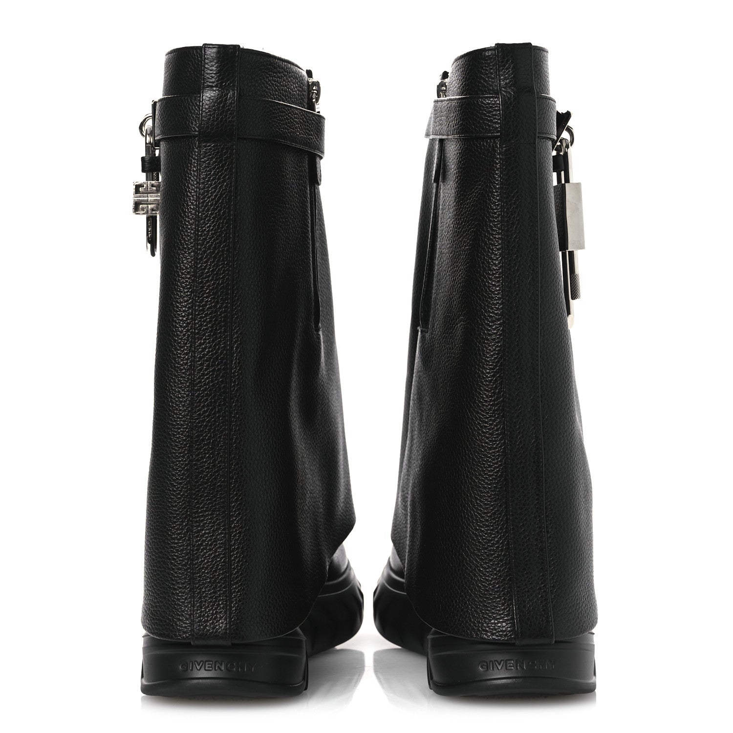 Givenchy Grained Calfskin Shark Lock Biker Ankle Boots 40 Black 6 of 11