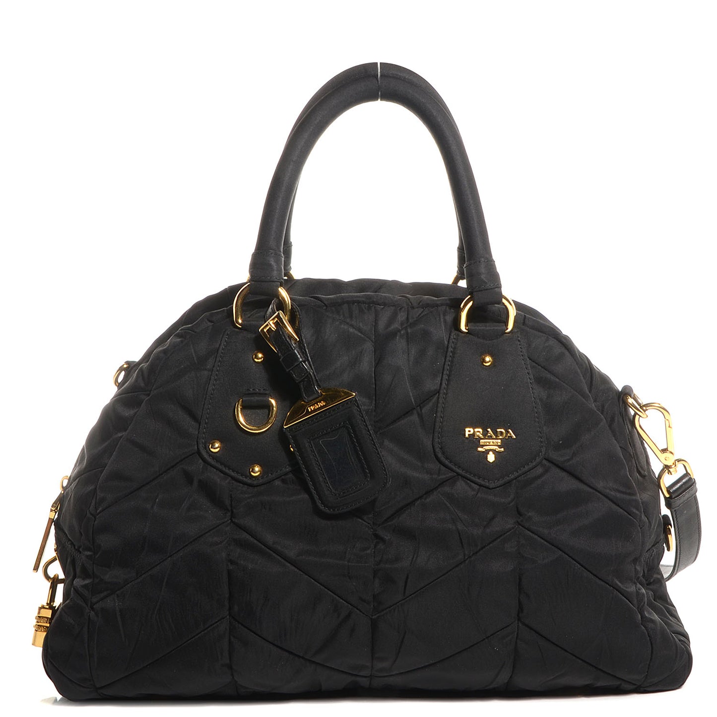 Nylon Chevron Quilted Dome Satchel Black