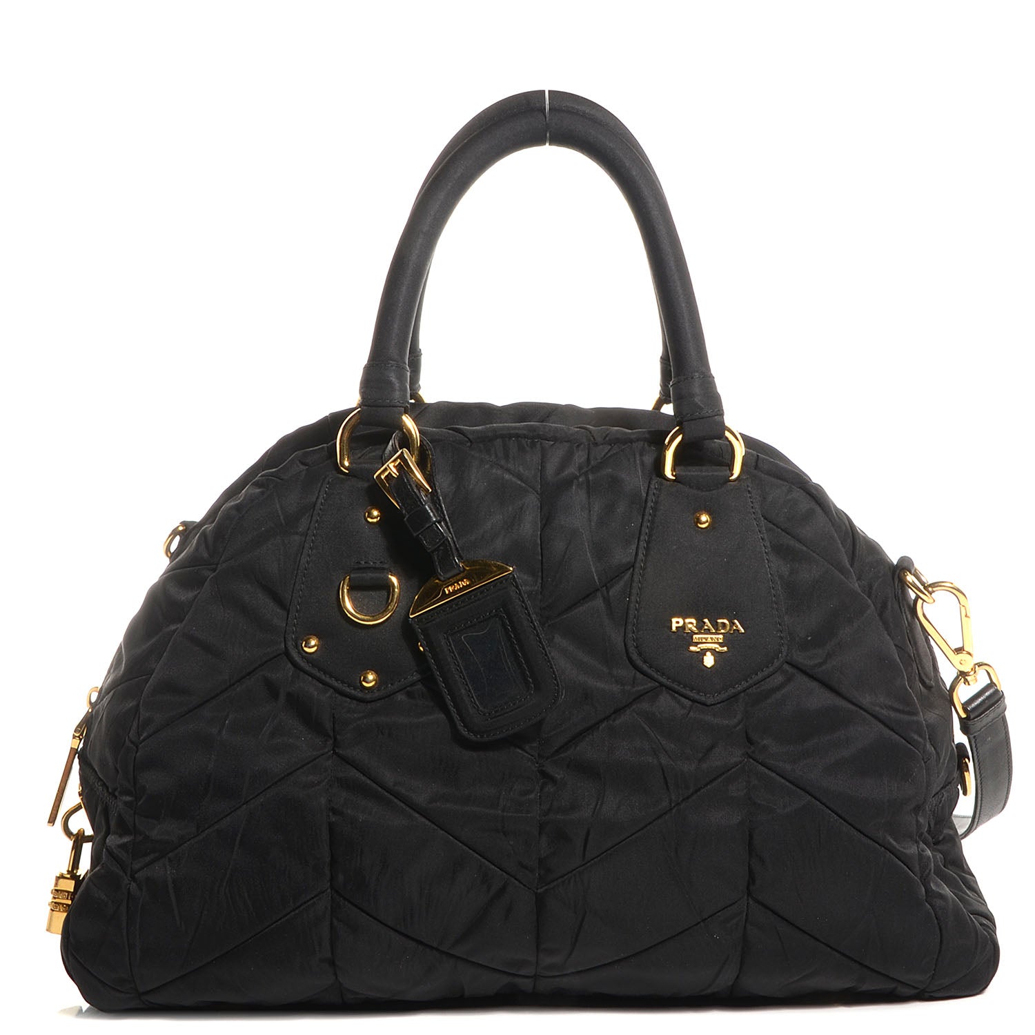 Prada Nylon Chevron Quilted Dome Satchel Black 1 of 9