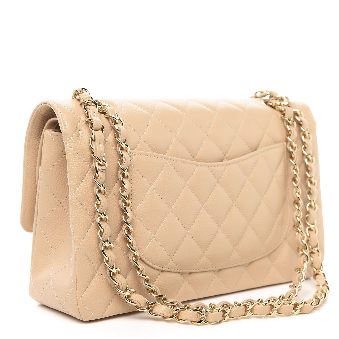 Caviar Quilted Medium Double Flap Beige Clair