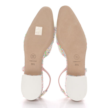 Chanel Tweed Patent Cap Toe Slingback Flats 38.5 Multicolor White 5 of 9