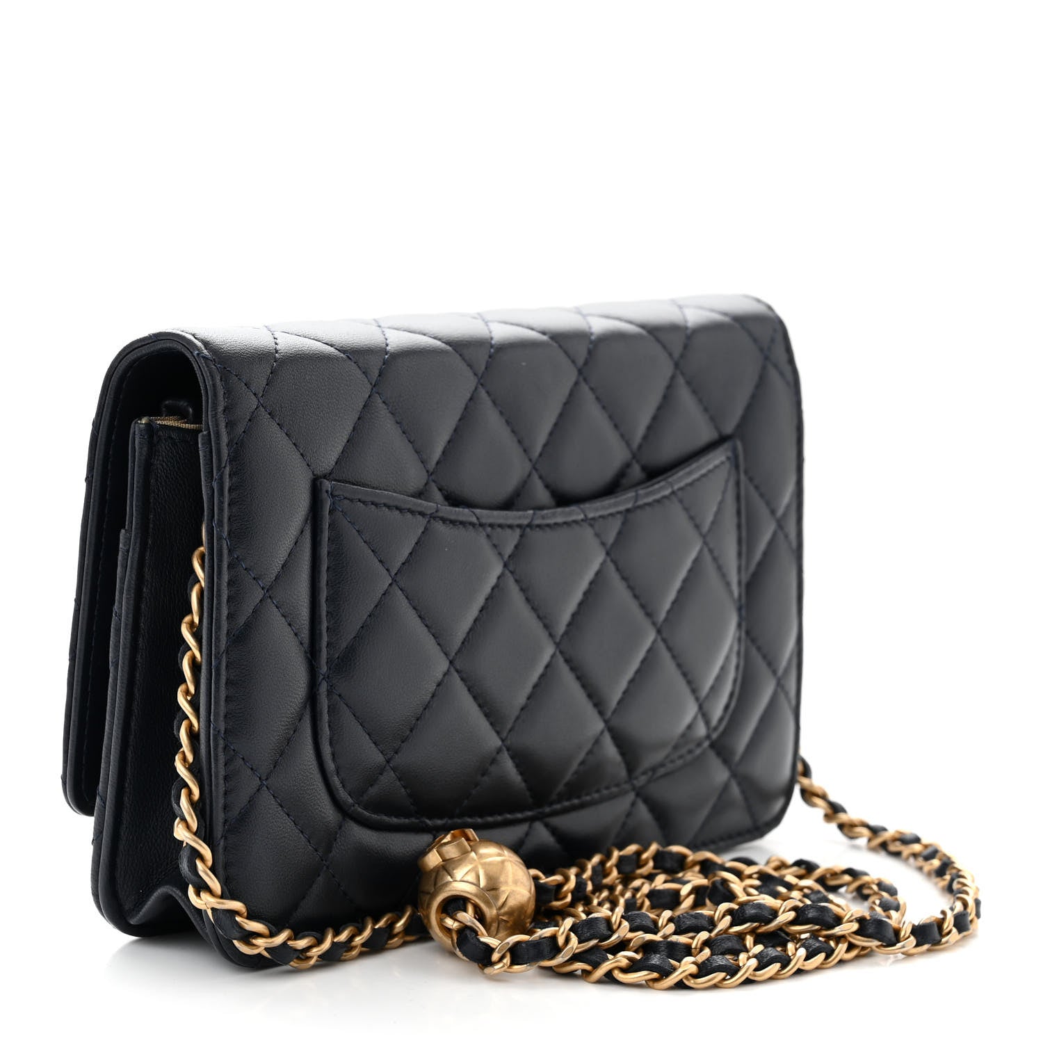Chanel Lambskin Quilted Pearl Crush Wallet on Chain WOC Navy 3 of 11
