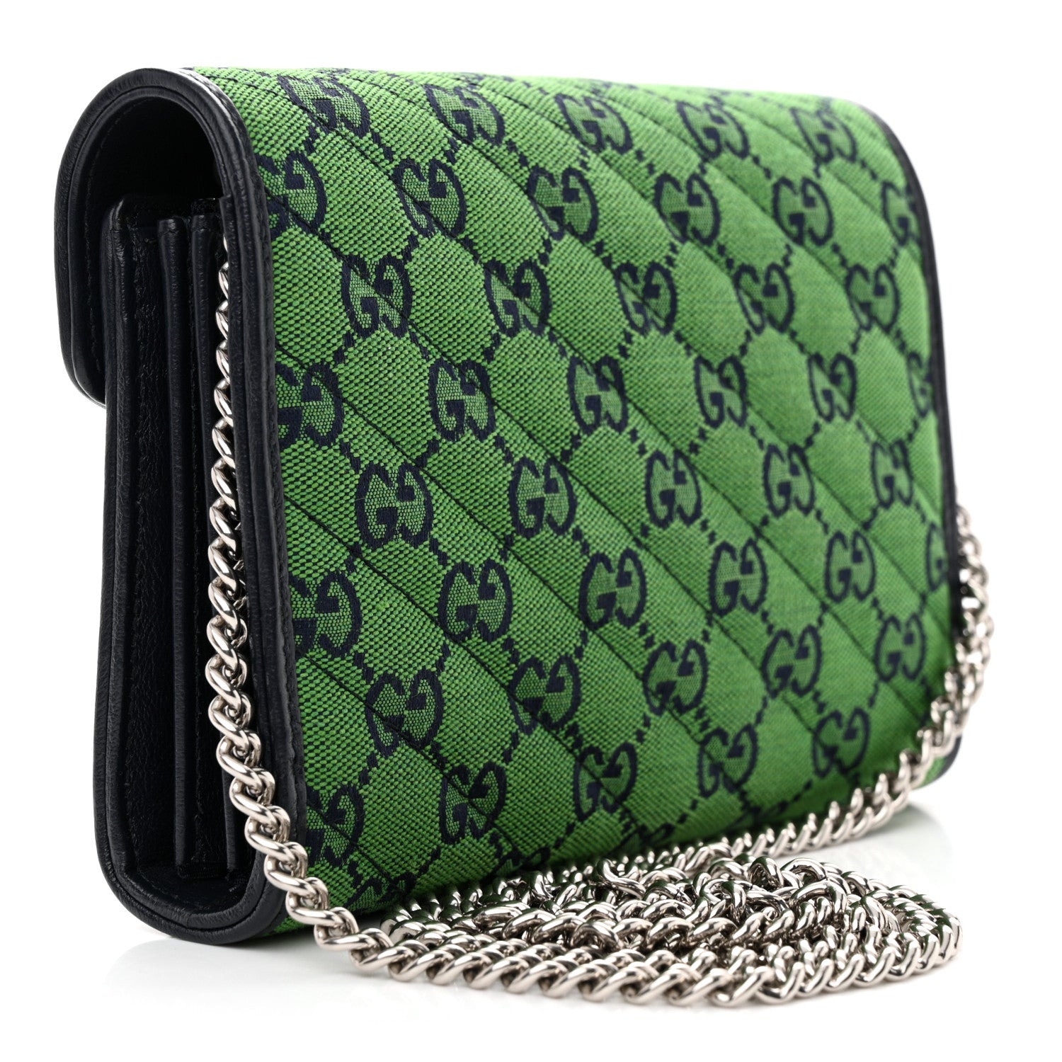 Gucci Monogram Multicolor Matelasse Diagonal GG Marmont Chain Wallet Green Blue 3 of 11
