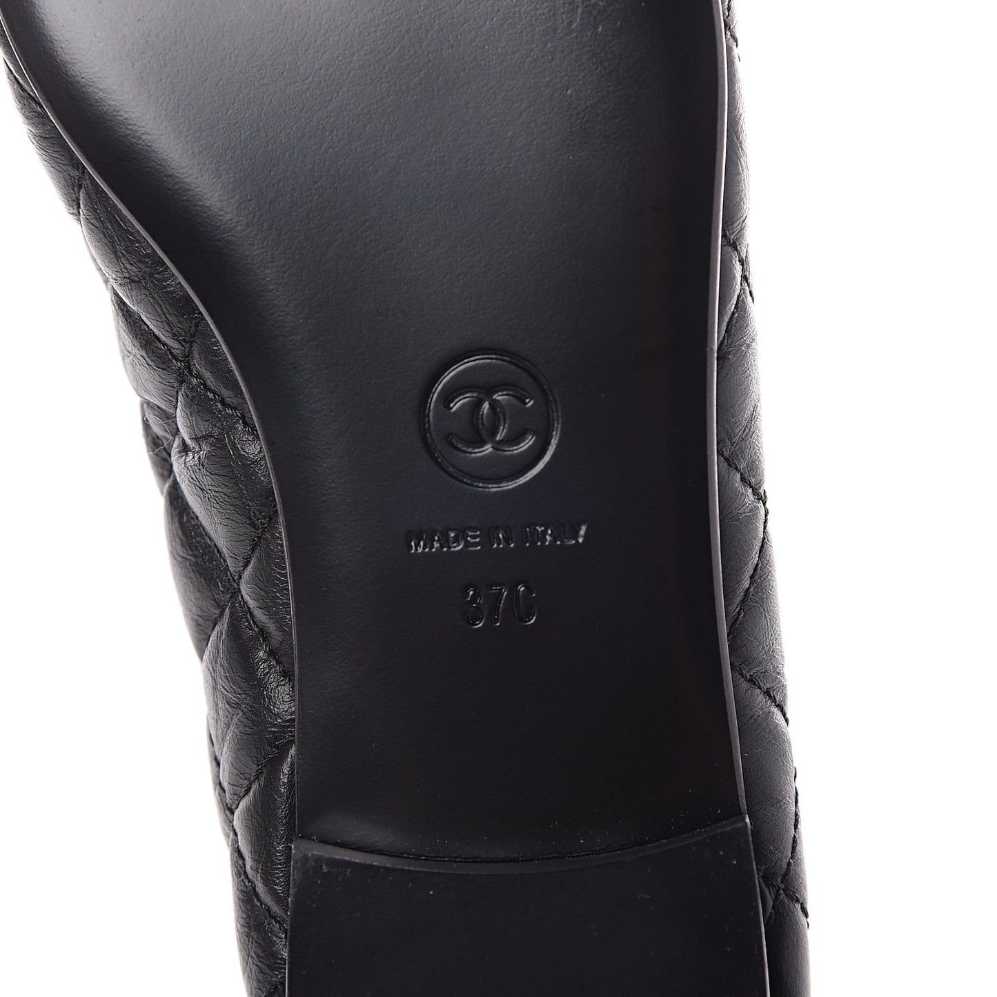 Aged Calfskin Quilted Cap Toe Ballerina Flats 37 Black