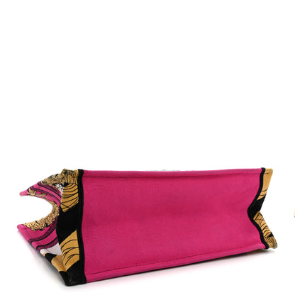 Christian Dior Canvas Embroidered Large Jungle Pop Book Tote Fuchsia Multicolor 4 of 12