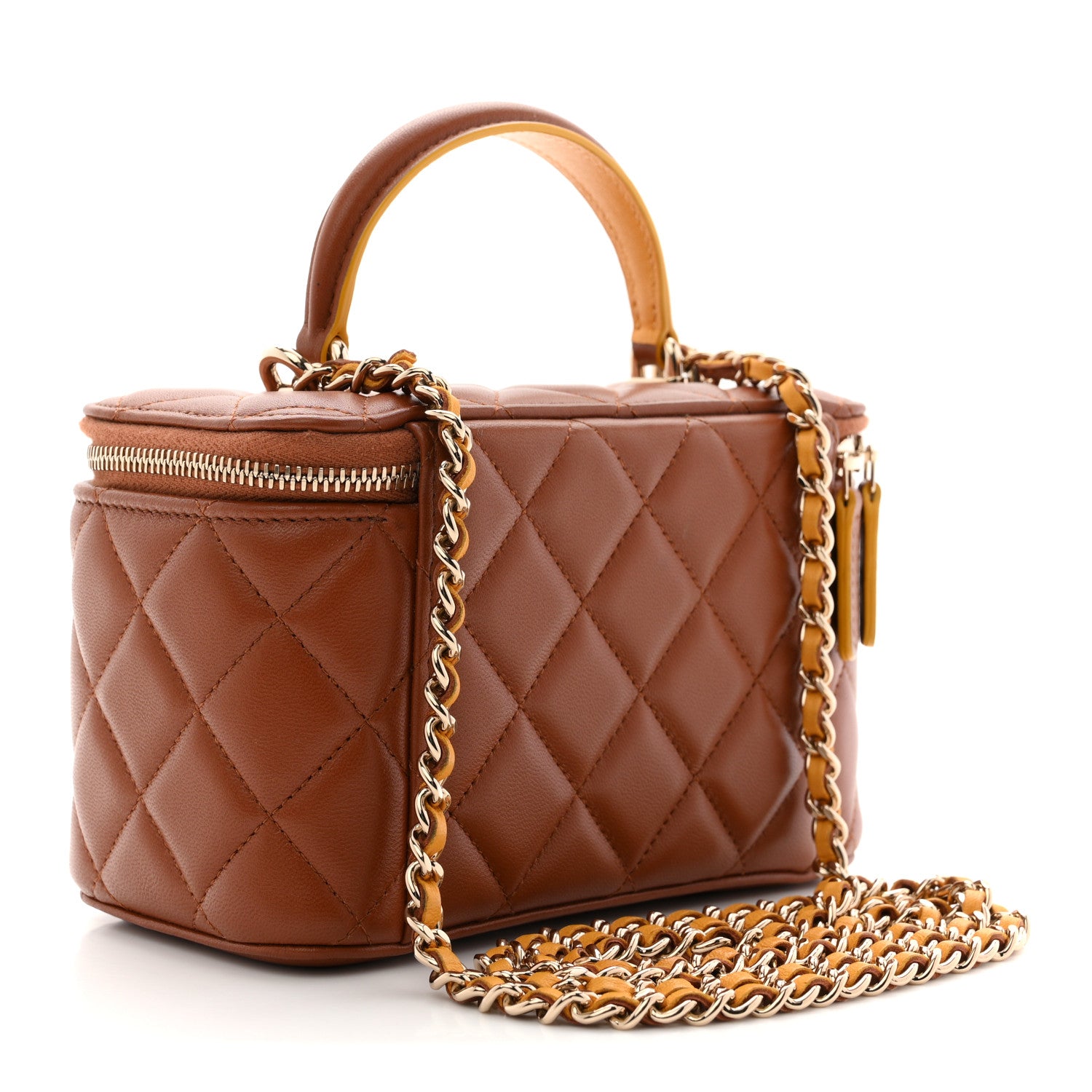 Chanel Lambskin Quilted Small Top Handle Vanity Case With Chain