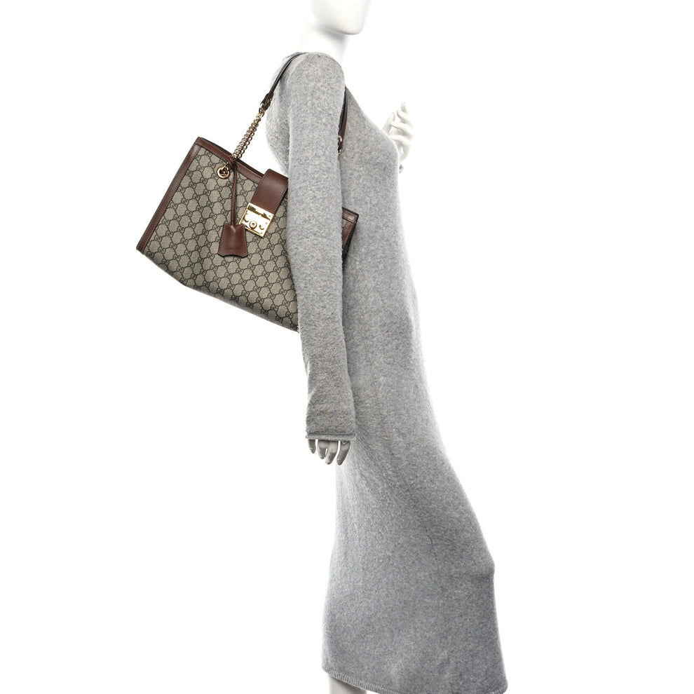 Gucci GG Supreme Monogram Medium Padlock Tote Beige Cuir 1880481 ...