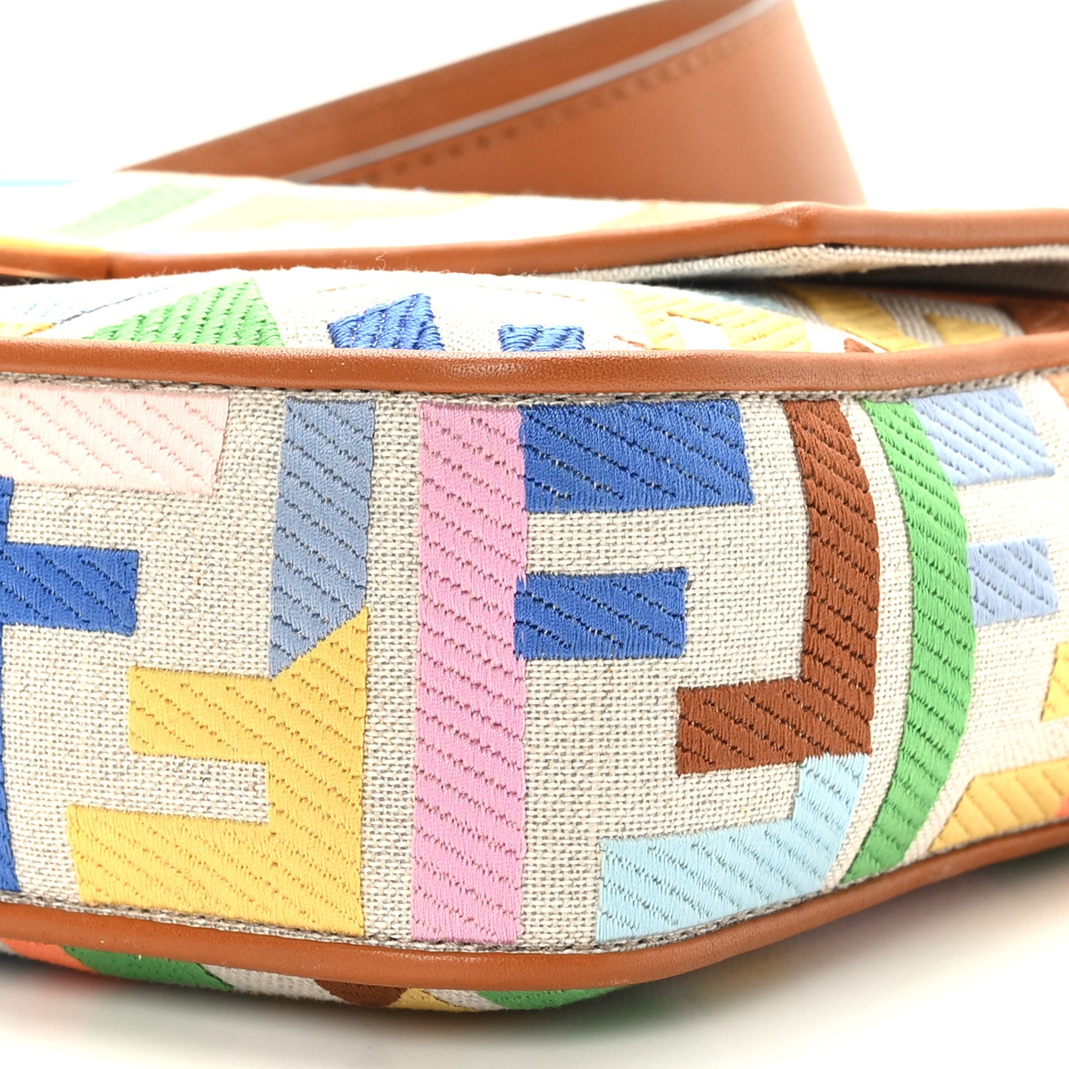 Fendi Kuban Canvas Vitello King FF Embroidered Baguette Grezzo Multicolor 9 of 9