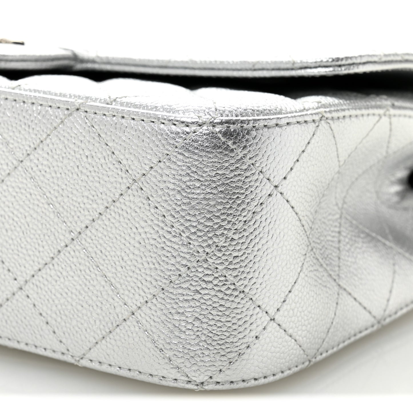Metallic Caviar Quilted Medium CC Slide Flap Silver Silver