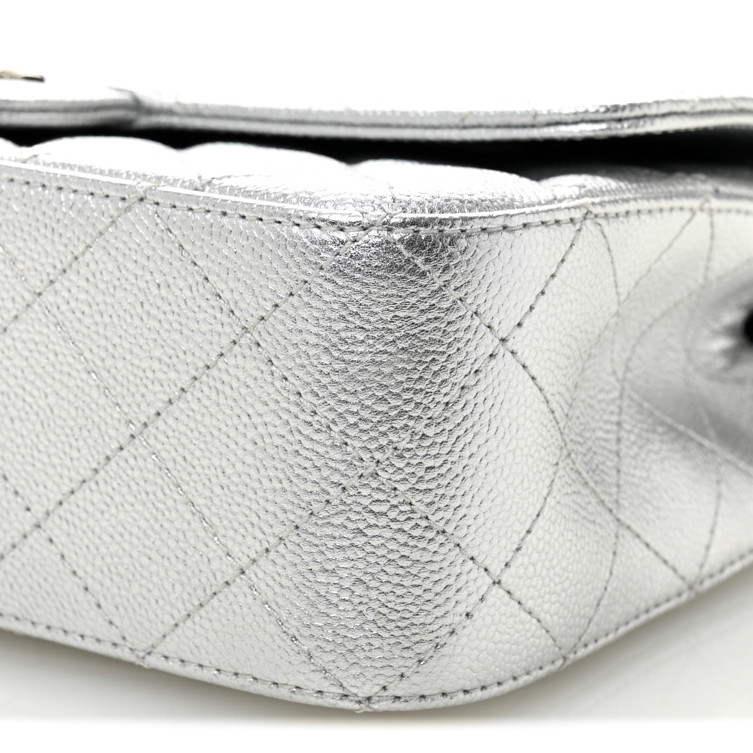 Chanel Metallic Caviar Quilted Medium CC Slide Flap Silver Silver 10 of 11