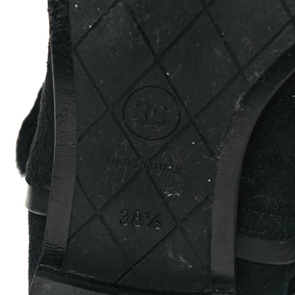 Chanel Suede Shearling Cap Toe Short Boots 38.5 Black 7 of 7