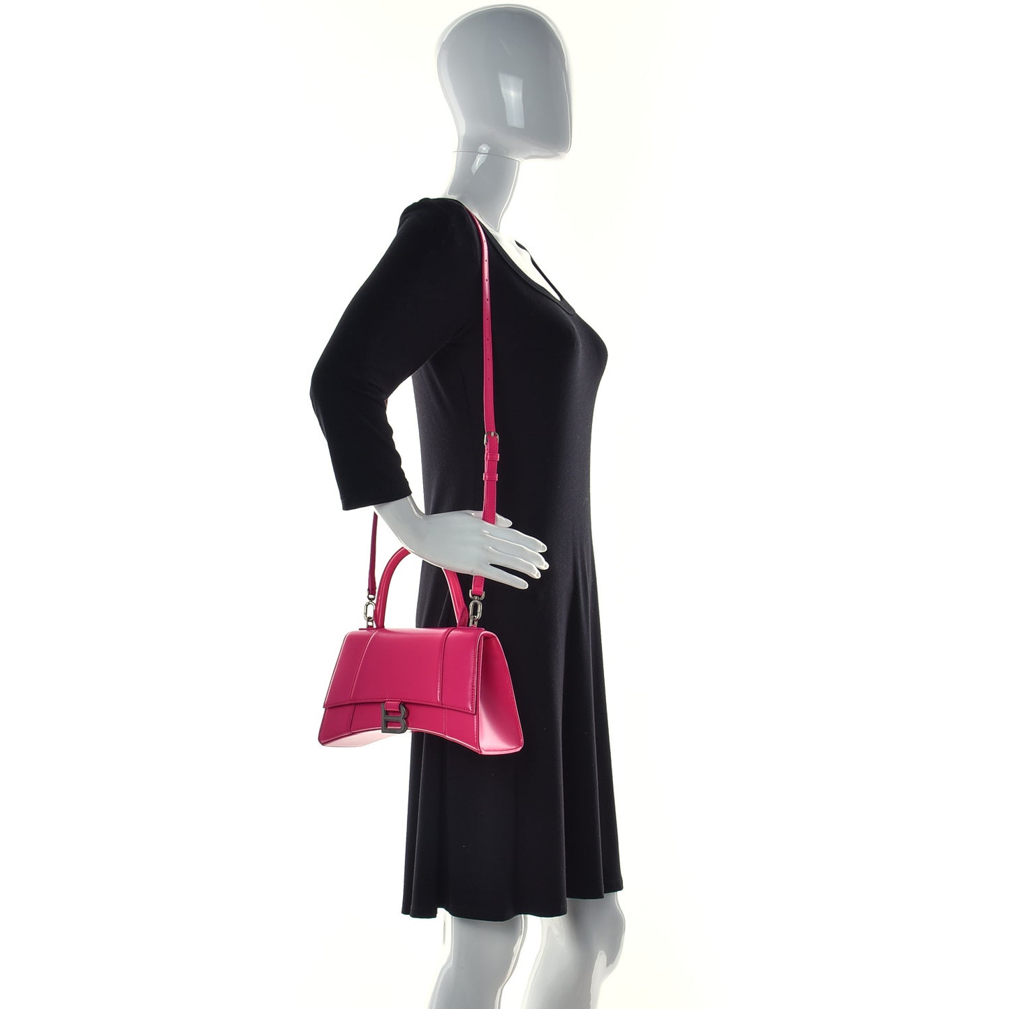 Shiny Box Calfskin Small Hourglass Top Handle Bag Acid Fuchsia