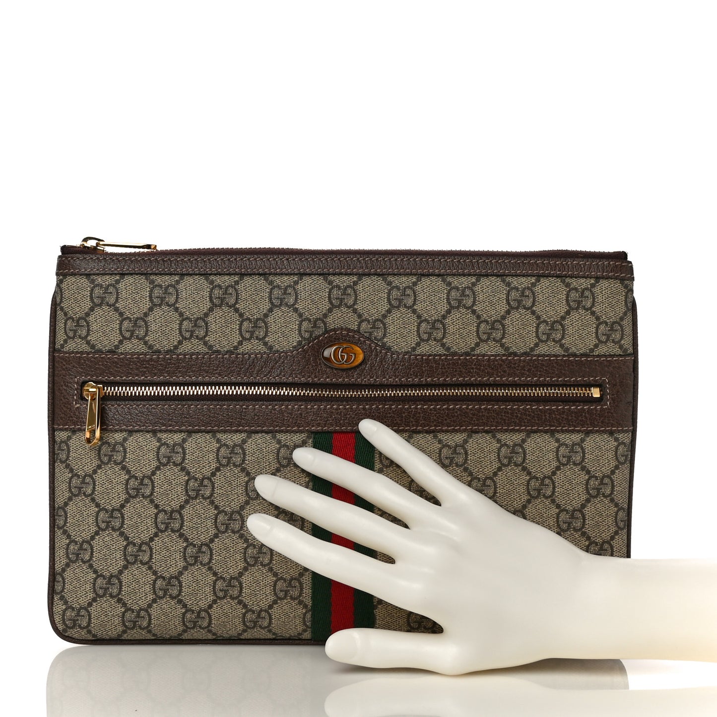 GG Supreme Monogram Large Ophidia Pouch Clutch Brown