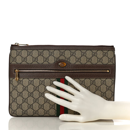 Gucci GG Supreme Monogram Large Ophidia Pouch Clutch Brown 2 of 11