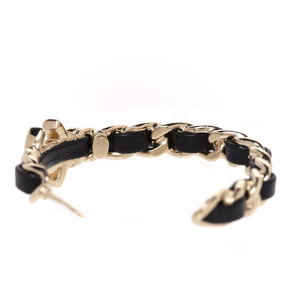 Chanel Metal Lambskin Quilted CC Turnlock Chain Hoop Earrings Gold Black 4 of 5