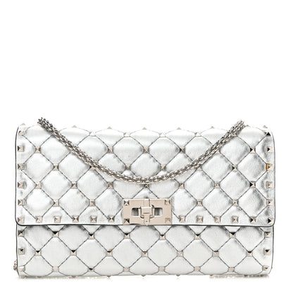 Valentino Garavani Metallic Lambskin Rockstud Spike Wallet on Chain Silver 1 of 11