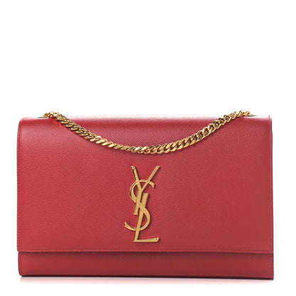 Saint Laurent Grain De Poudre Medium Monogram Kate Satchel Red 1 of 11