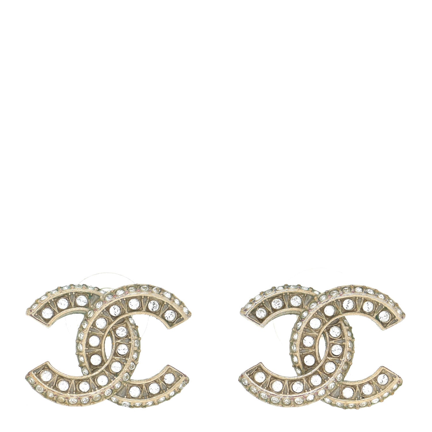 Chanel Crystal Timeless CC Earrings Light Gold 1 of 7