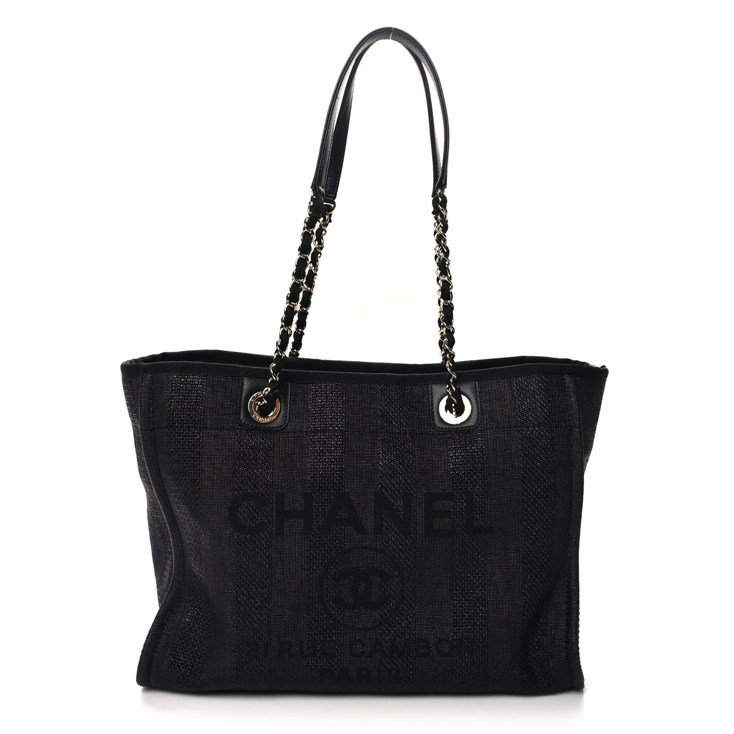Mixed Fibers Striped Small Deauville Tote Black