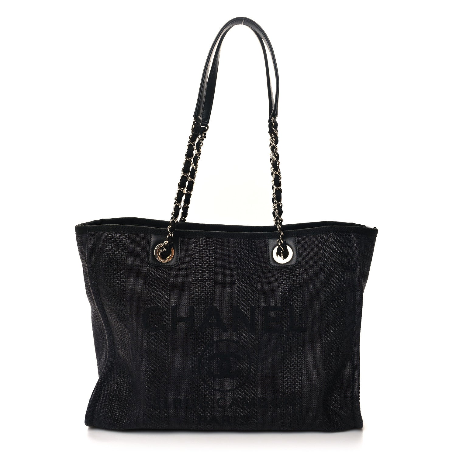 Chanel Mixed Fibers Striped Small Deauville Tote Black 1 of 10