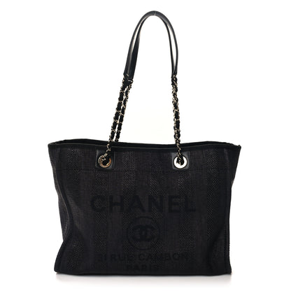 Chanel Mixed Fibers Striped Small Deauville Tote Black 1 of 10
