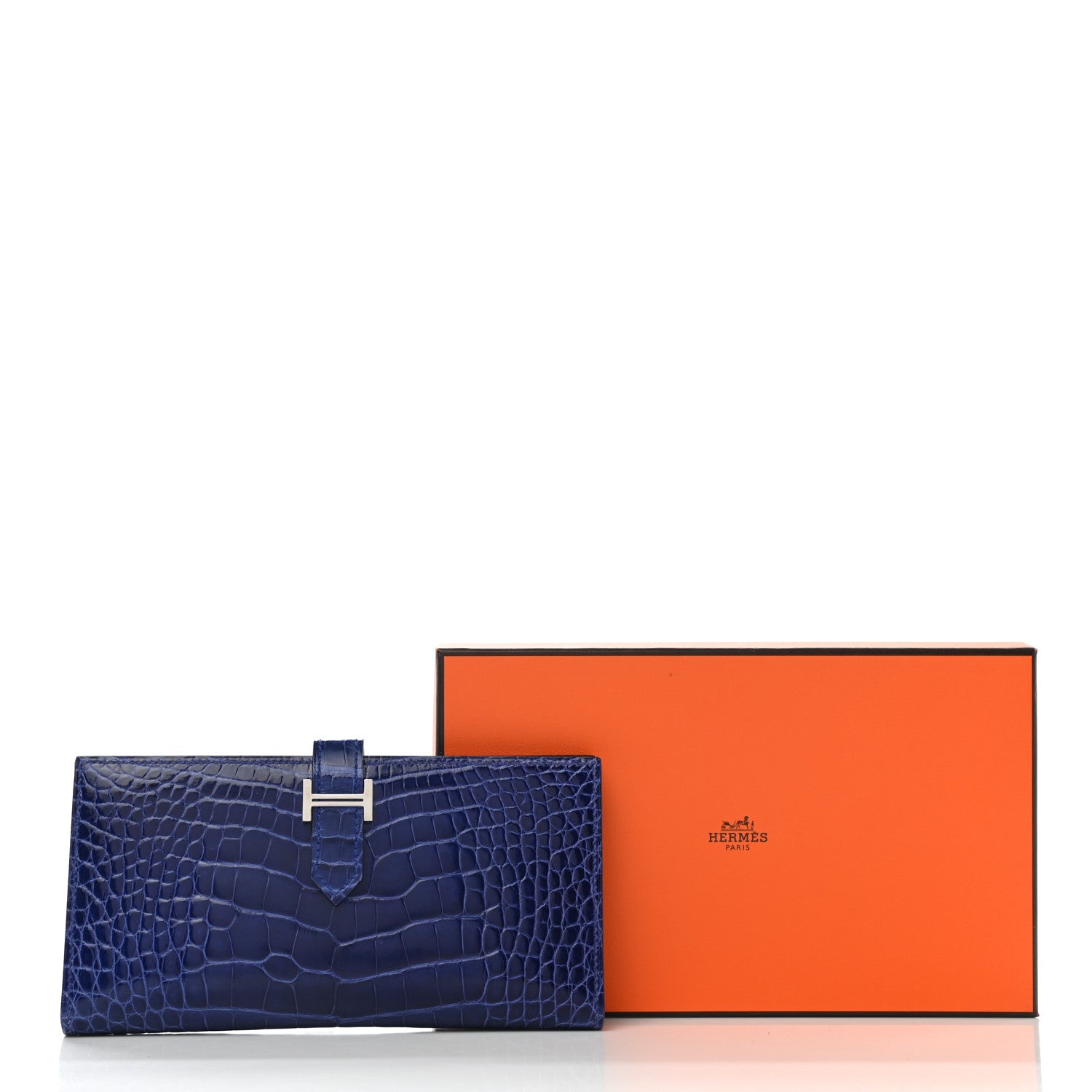 Hermes Shiny Alligator Bearn Wallet Bleu Electrique 9 of 9