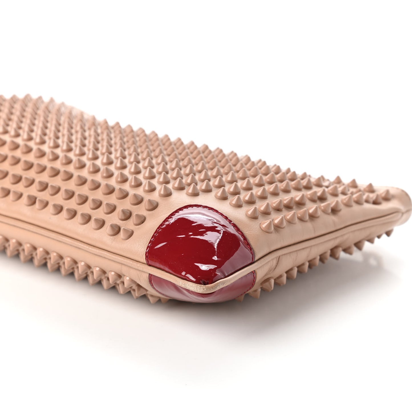Calfskin Studded Loubiposh Chain Clutch Nude