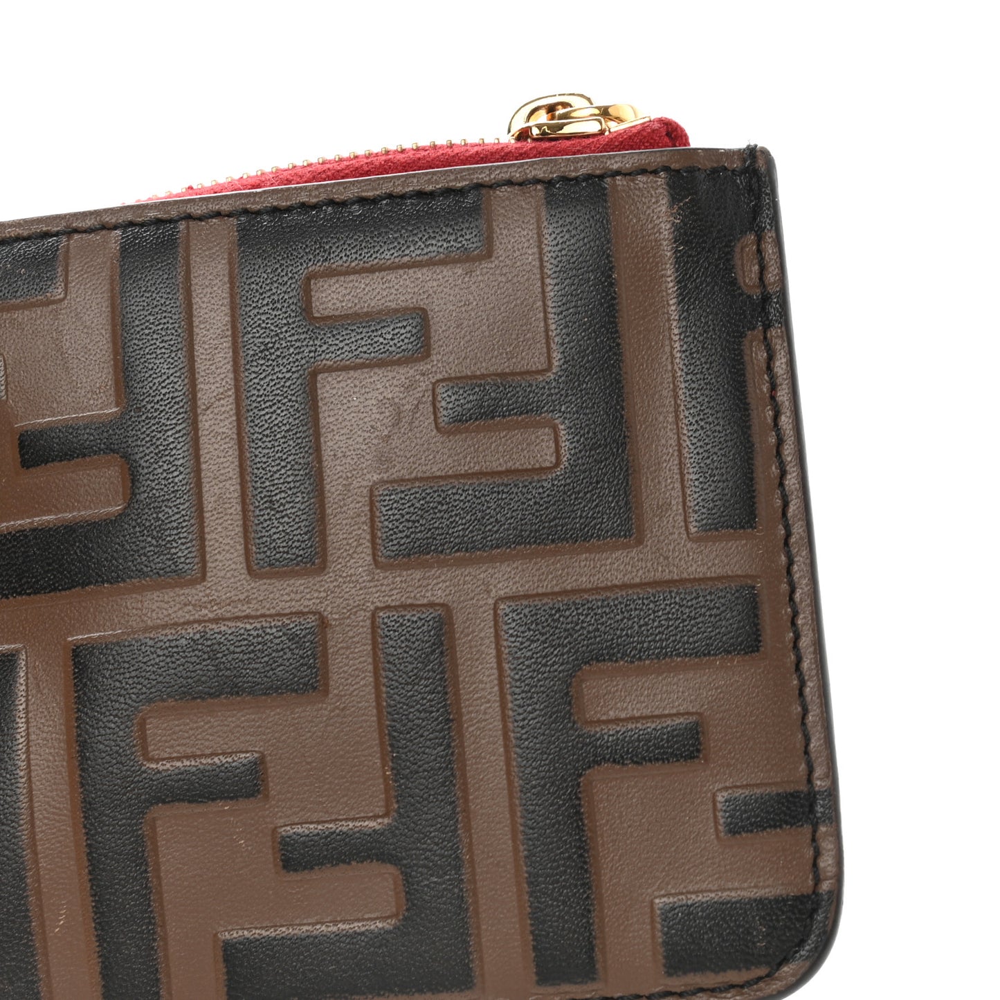 Vitello Cruise F is Fendi Bi-Color FF 1974 Embossed Key Case Pouch Maya Black Fragola