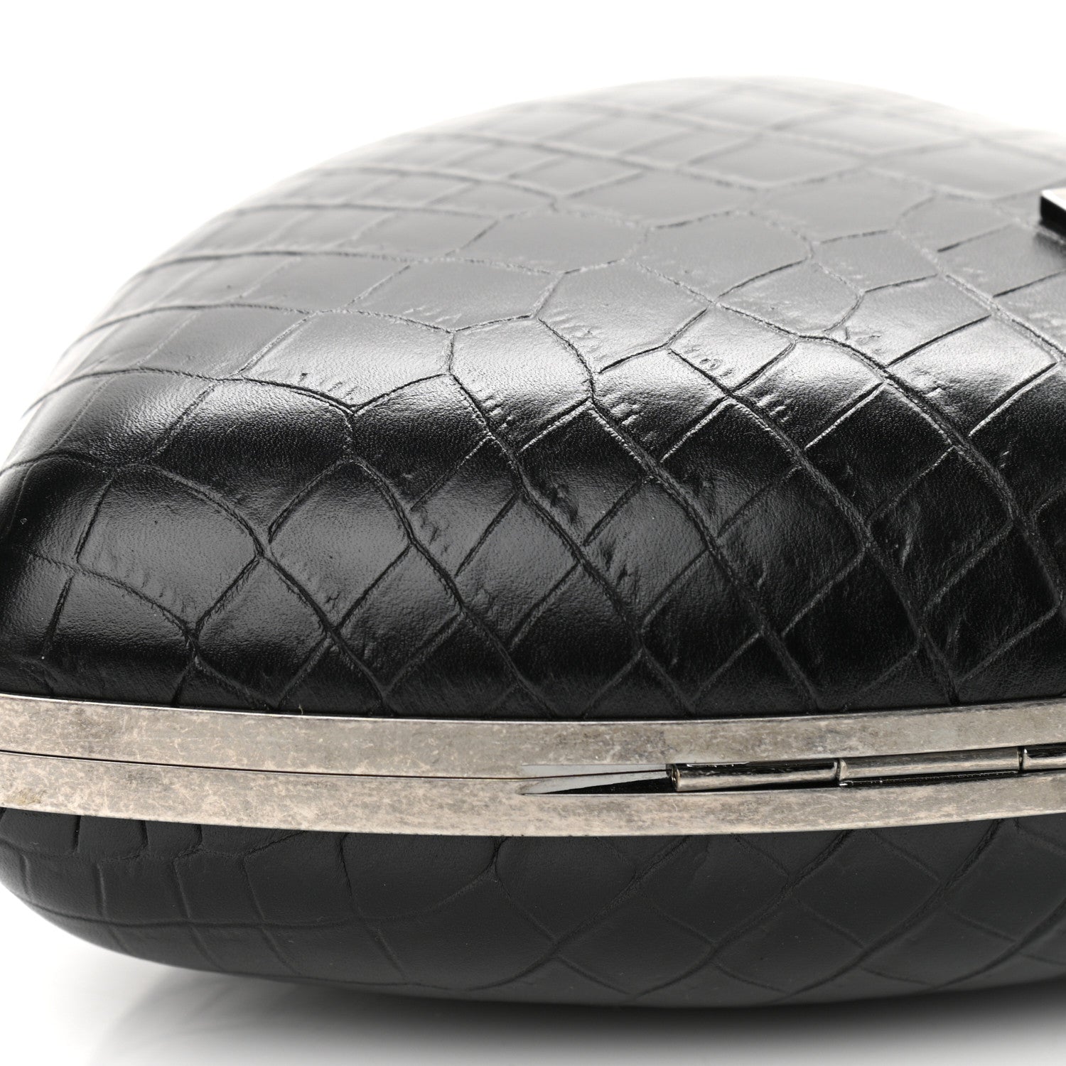 Saint Laurent Calfskin Crocodile Embossed Monogram Love Box Bag Black 9 of 9