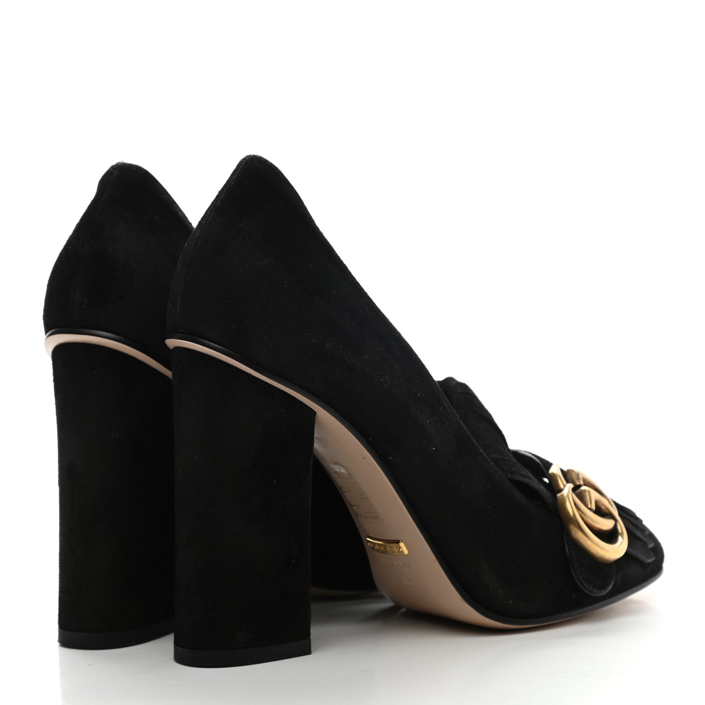 Kid Scamosciato GG Marmont Fringe 105mm Loafer Pumps 36 Black