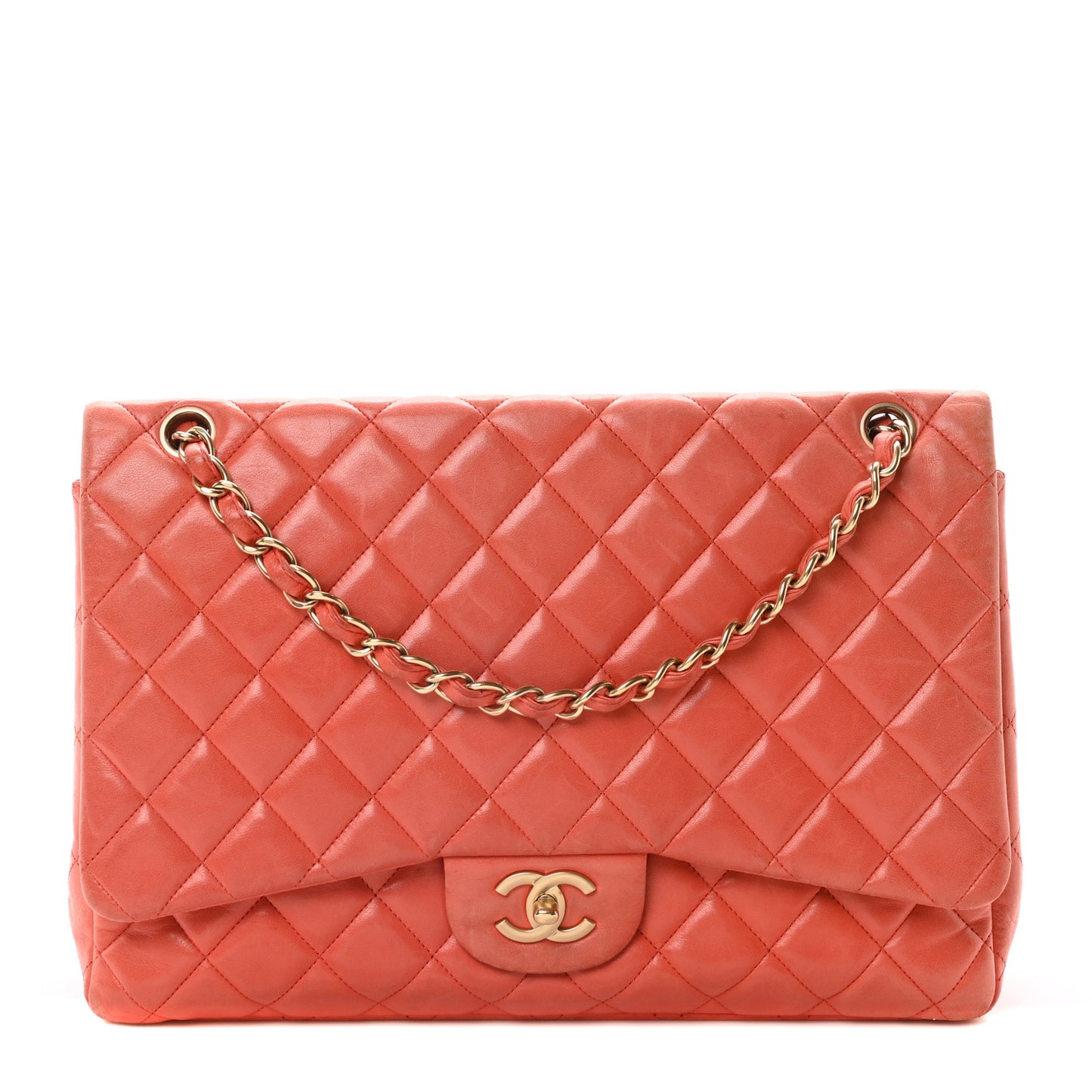 Lambskin Quilted Maxi Single Flap Red