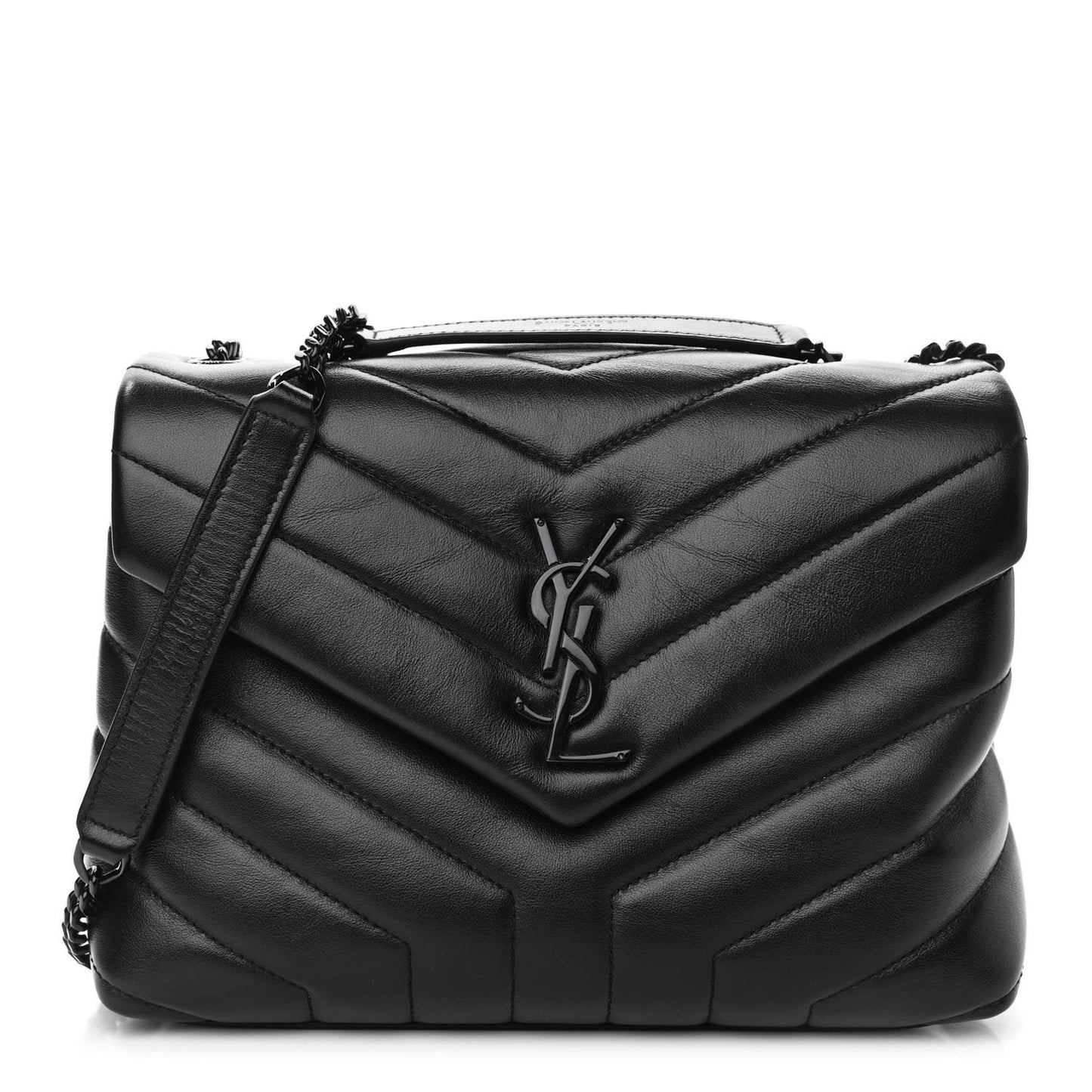 Calfskin Y Quilted Monogram Small Loulou Chain Satchel Black