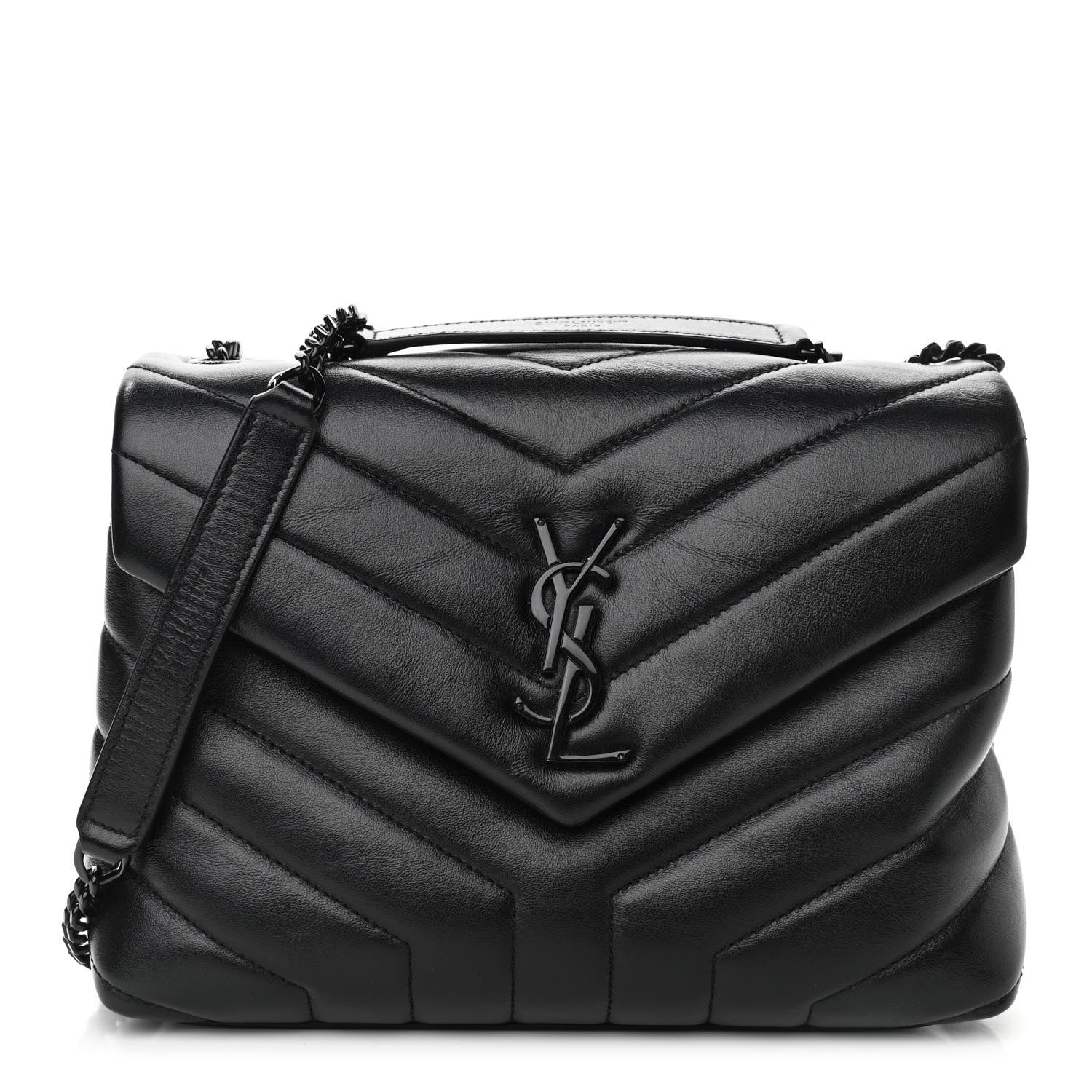 Saint Laurent Calfskin Y Quilted Monogram Small Loulou Chain Satchel Black 1 of 10