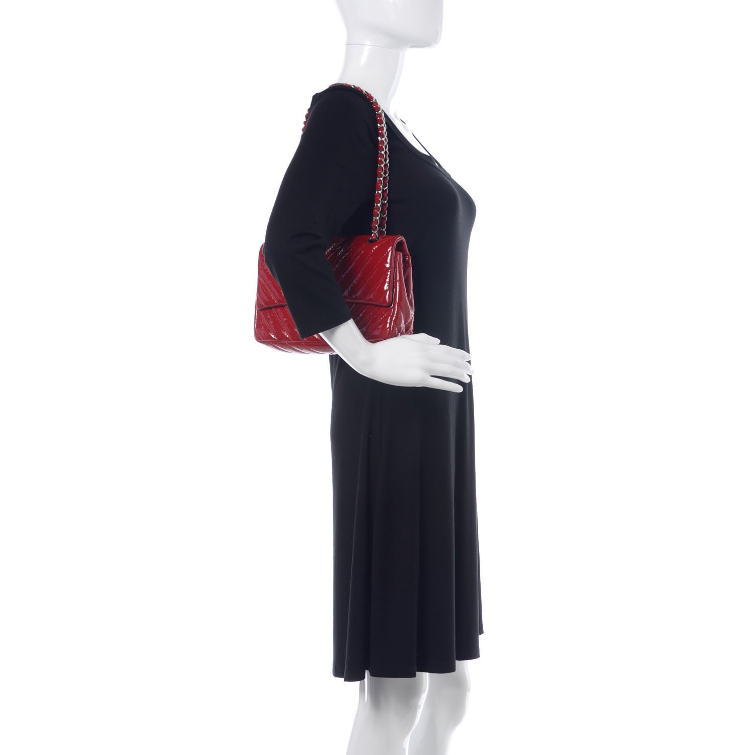 Chanel Patent Chevron Quilted Medium Single Flap Red 3 of 16
