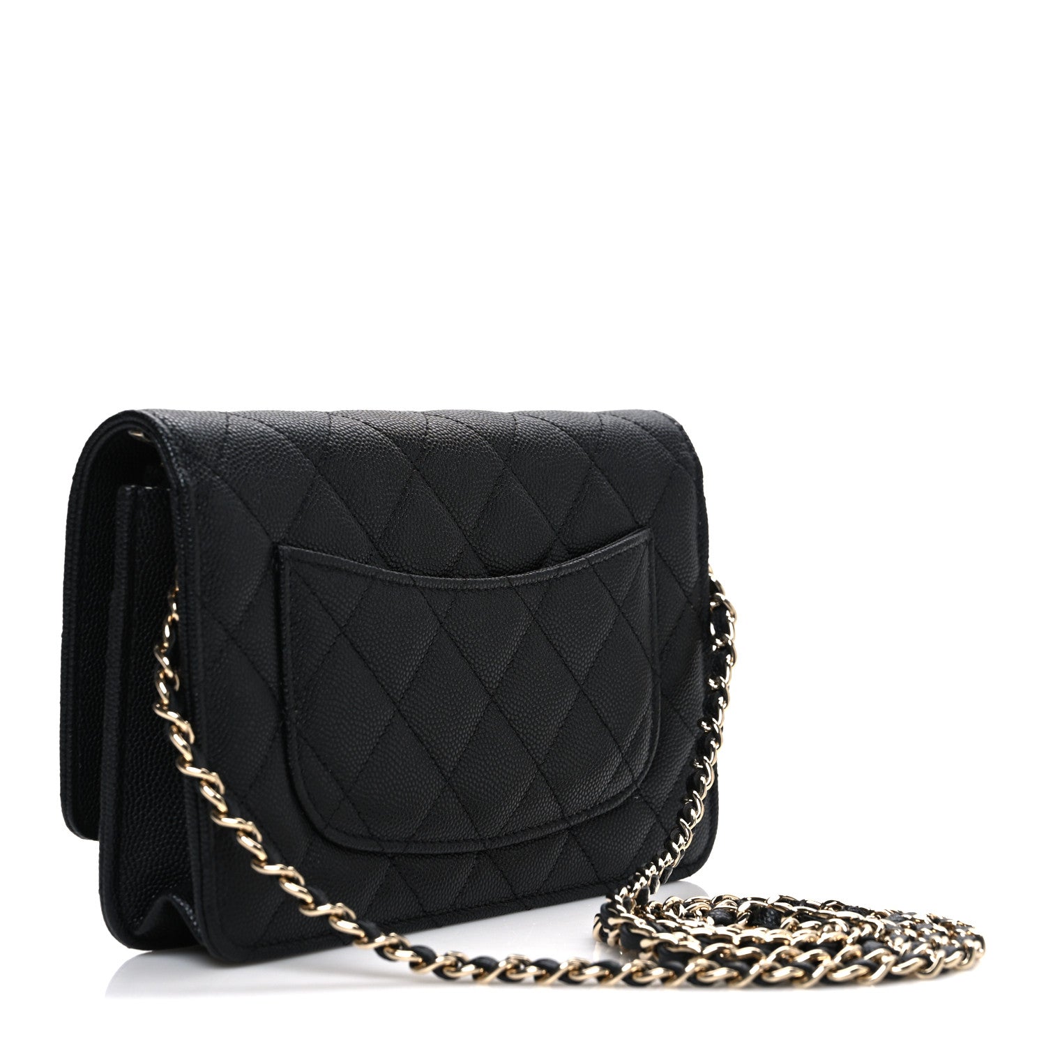 Chanel Caviar Quilted Striated CC Wallet On Chain WOC Black 2 of 11