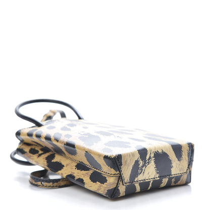 Balenciaga Smooth Calfskin Leopard Print Logo Shopping Phone Holder Bag Beige Black 4 of 10