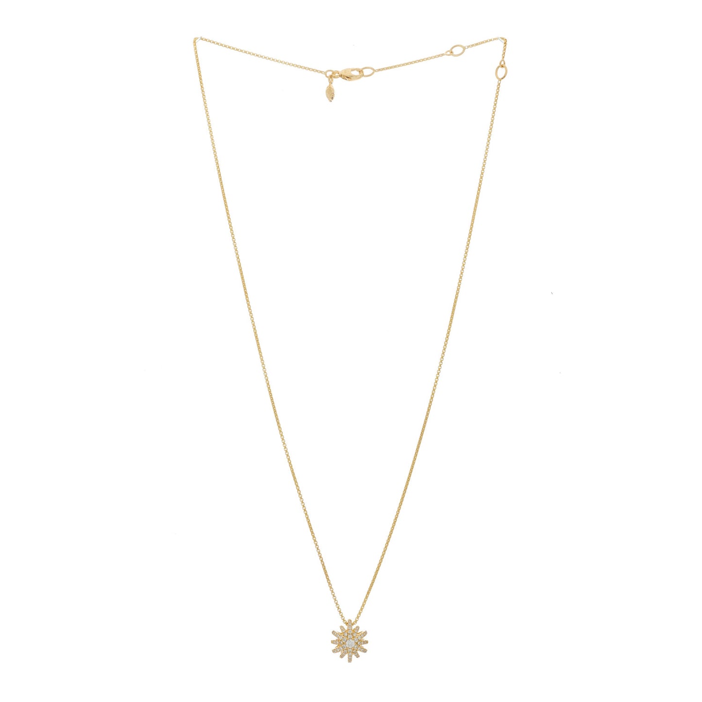 18K Yellow Gold Diamond Starburst Pave Pendant Necklace