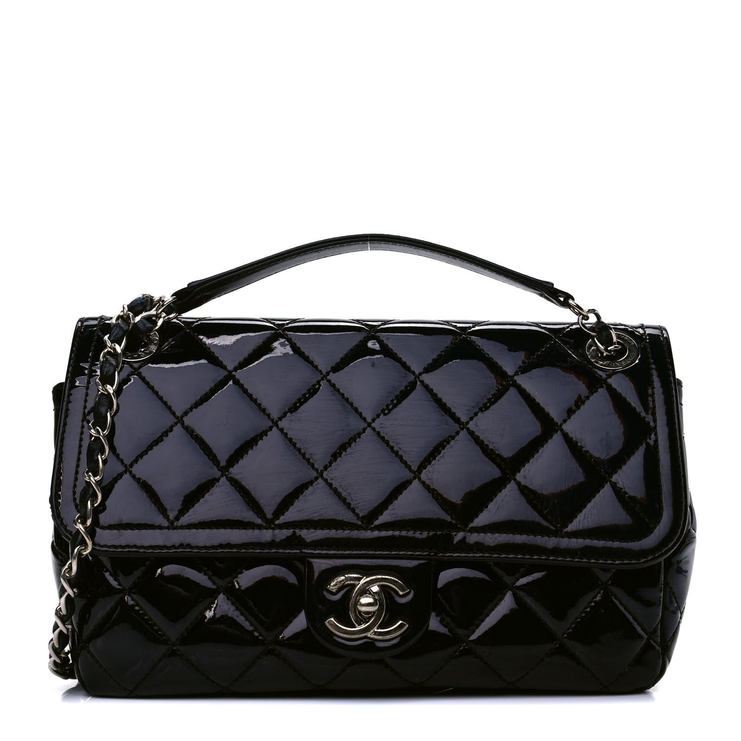 Patent Quilted Large Coco Shine Flap Navy