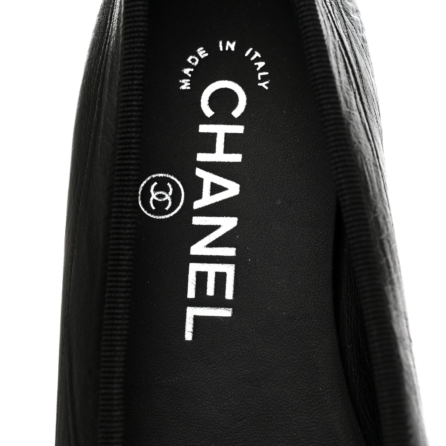 Crumpled Shiny Lambskin Cap Toe CC Ballerina Flats 36.5 Black White