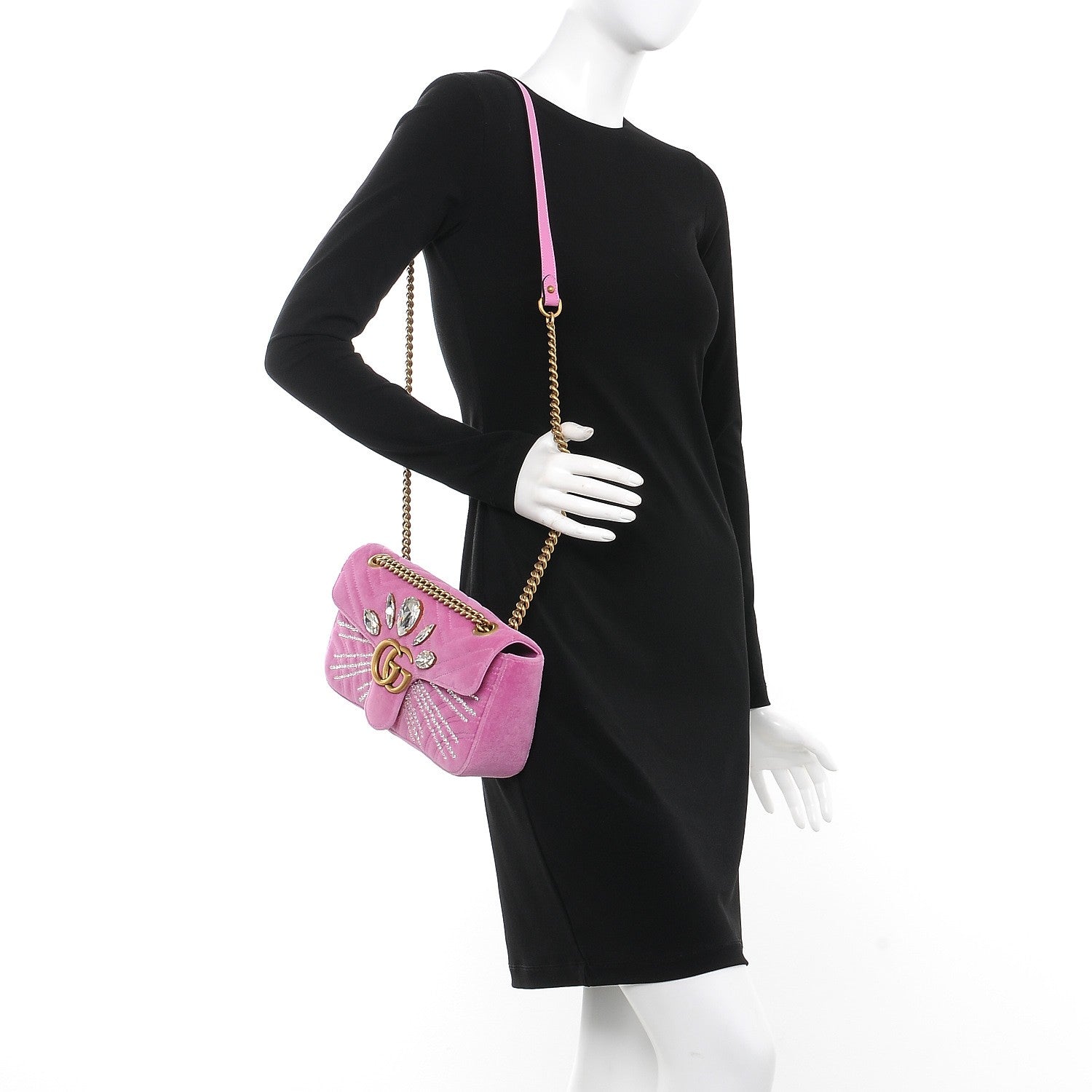 Gucci Velvet Matelasse Marquise Crystals Embroidered Small GG Marmont Shoulder Bag Malva 2 of 10