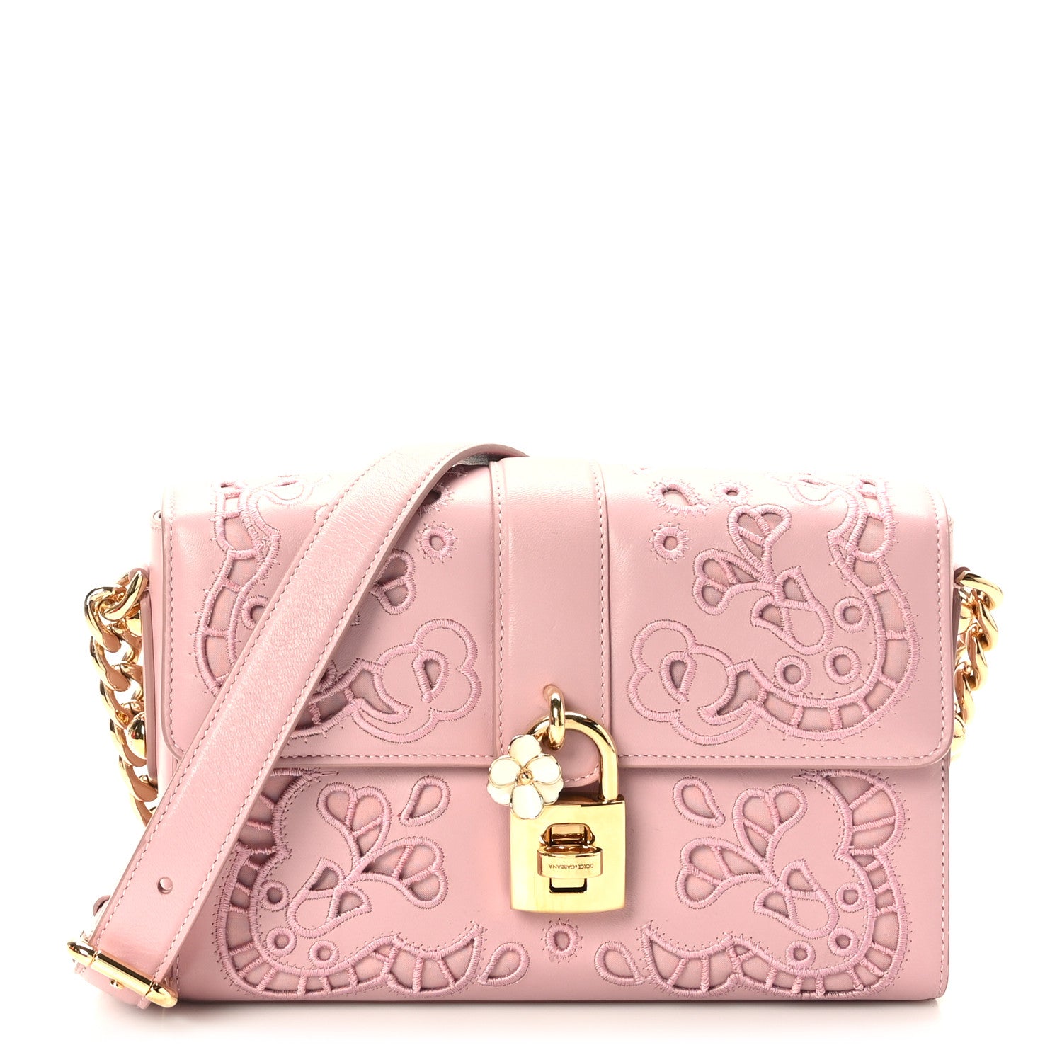 Dolce & Gabbana Lambskin Embroidered Laser Cut Shoulder Bag Rose Poudre 1 of 8
