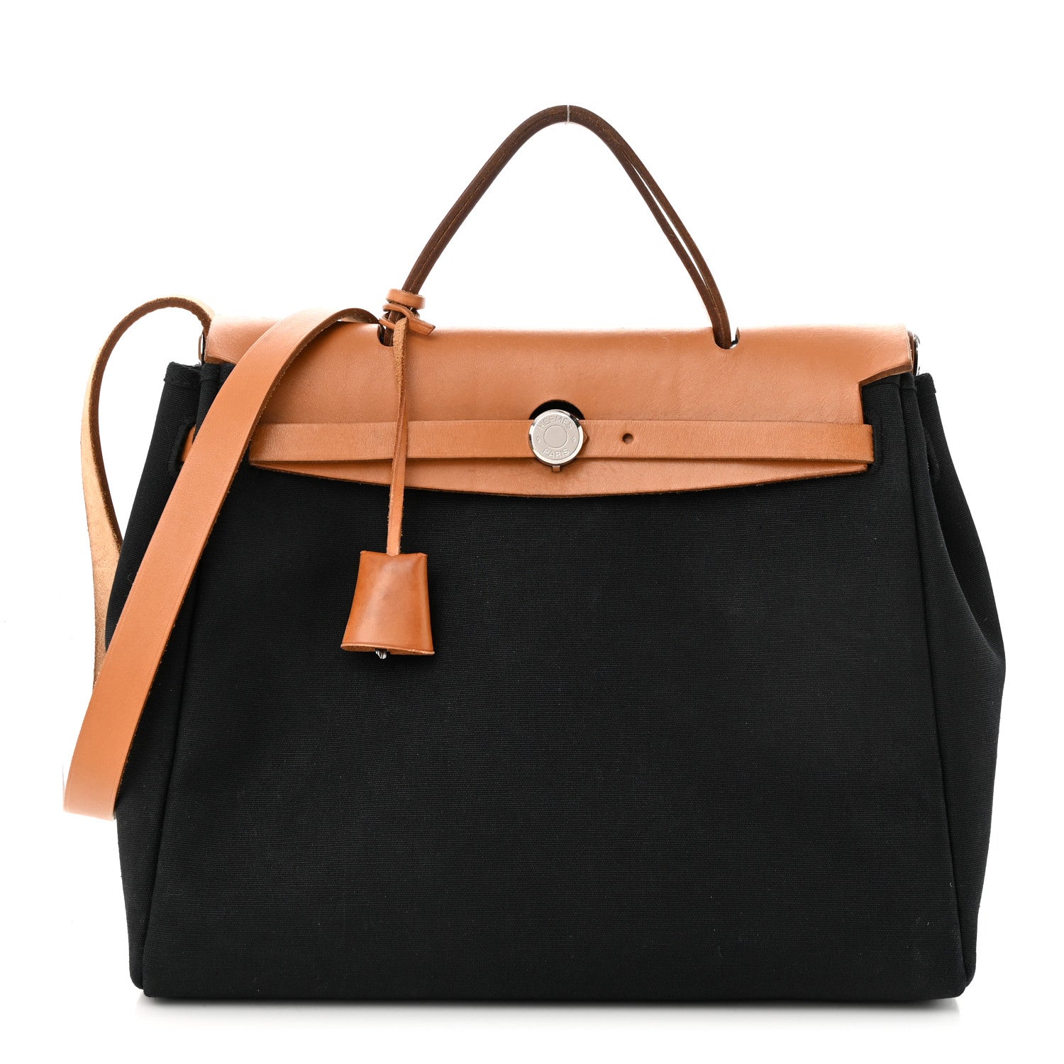 Hermes Toile Vache Calfskin Herbag 30 PM Black Natural 1 of 12