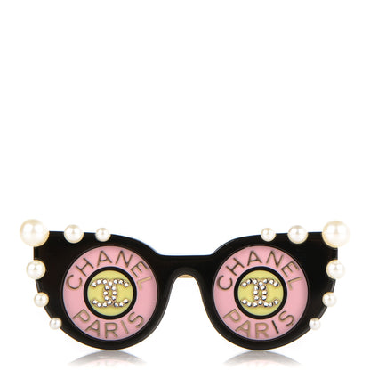 Chanel Metal Resin Crystal Pearl Sunglass Brooch Gold Black Pink Pearly White 1 of 4